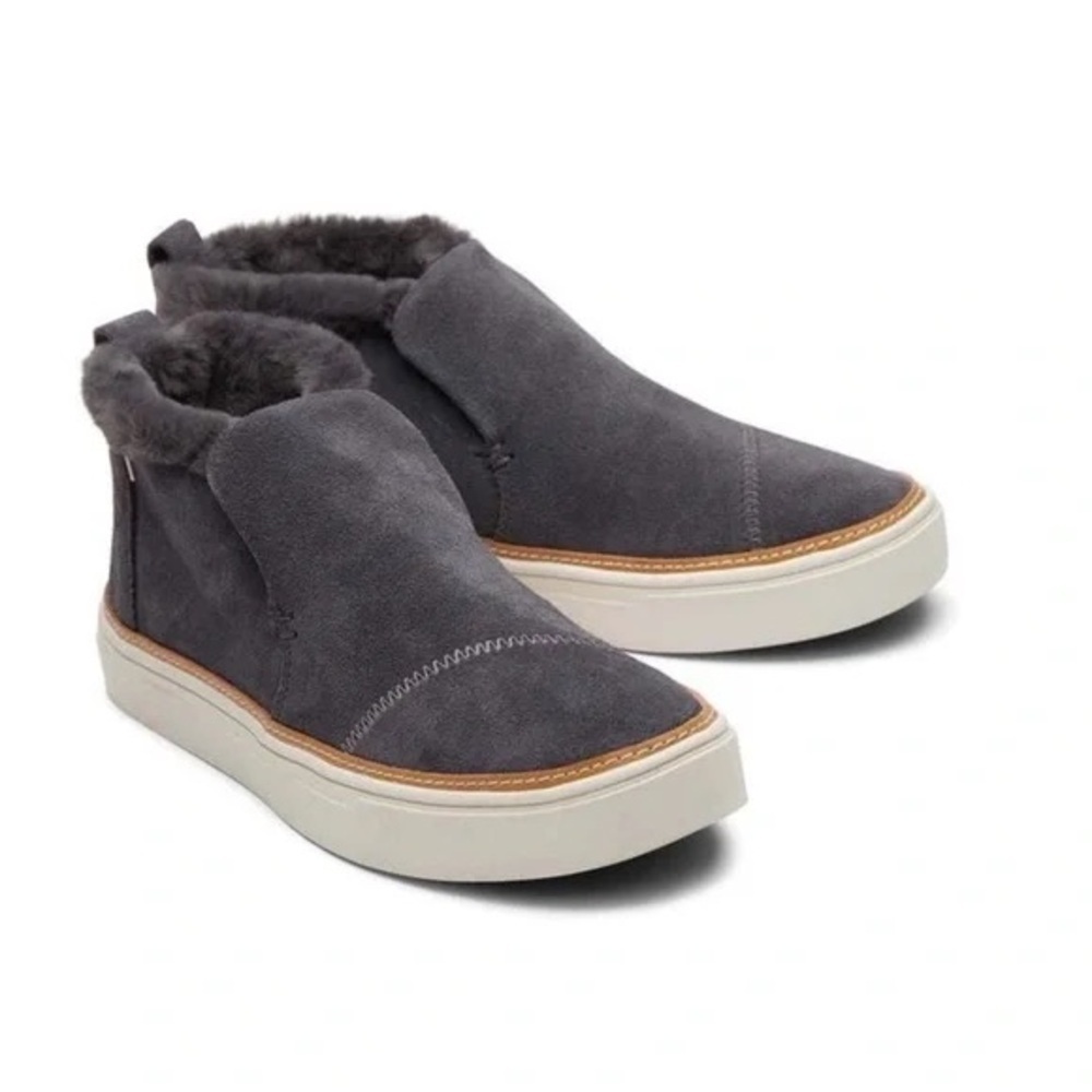 TOMS Women's Paxton Mid Cut Slip-on Forged Iron Grey Suede Faux Fur - Picture 1 of 12